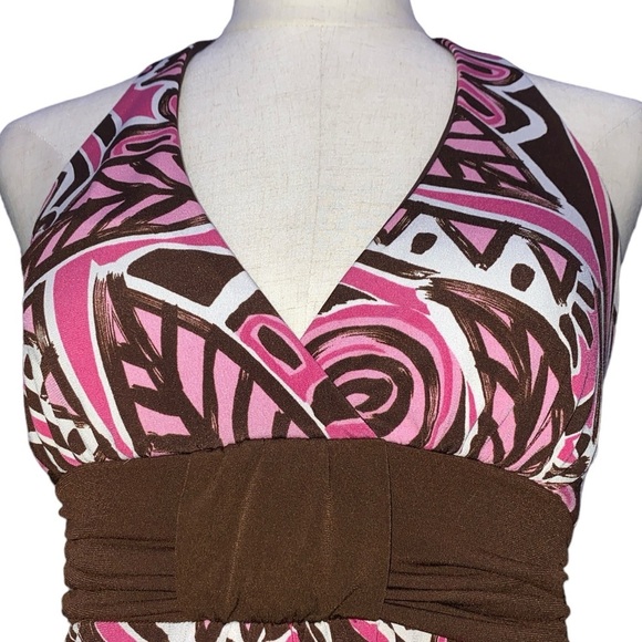 Speechless Brown And Pink Abstract Design Backless Halter Dress - Picture 3 of 5